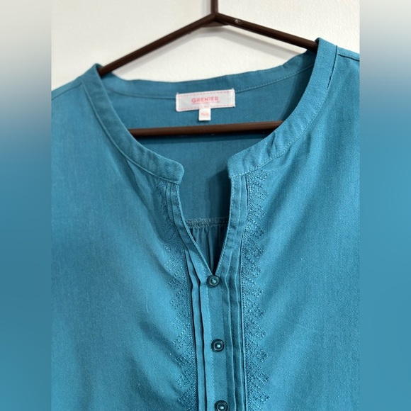 🎉4/30$🎉 Teal Button-Up Blouse with Embroidery Details 💙 - Picture 2 of 4